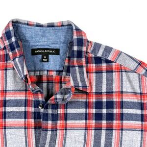 Banana Republic Men's Flannel Shirt Size M Red Navy Gray Plaid‎ Flannel